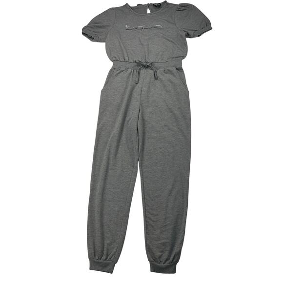 Bebe One Piece Soft Jersey Knit Romper Ombré Crystal Logo Gray Pull On Size M - Picture 2 of 11